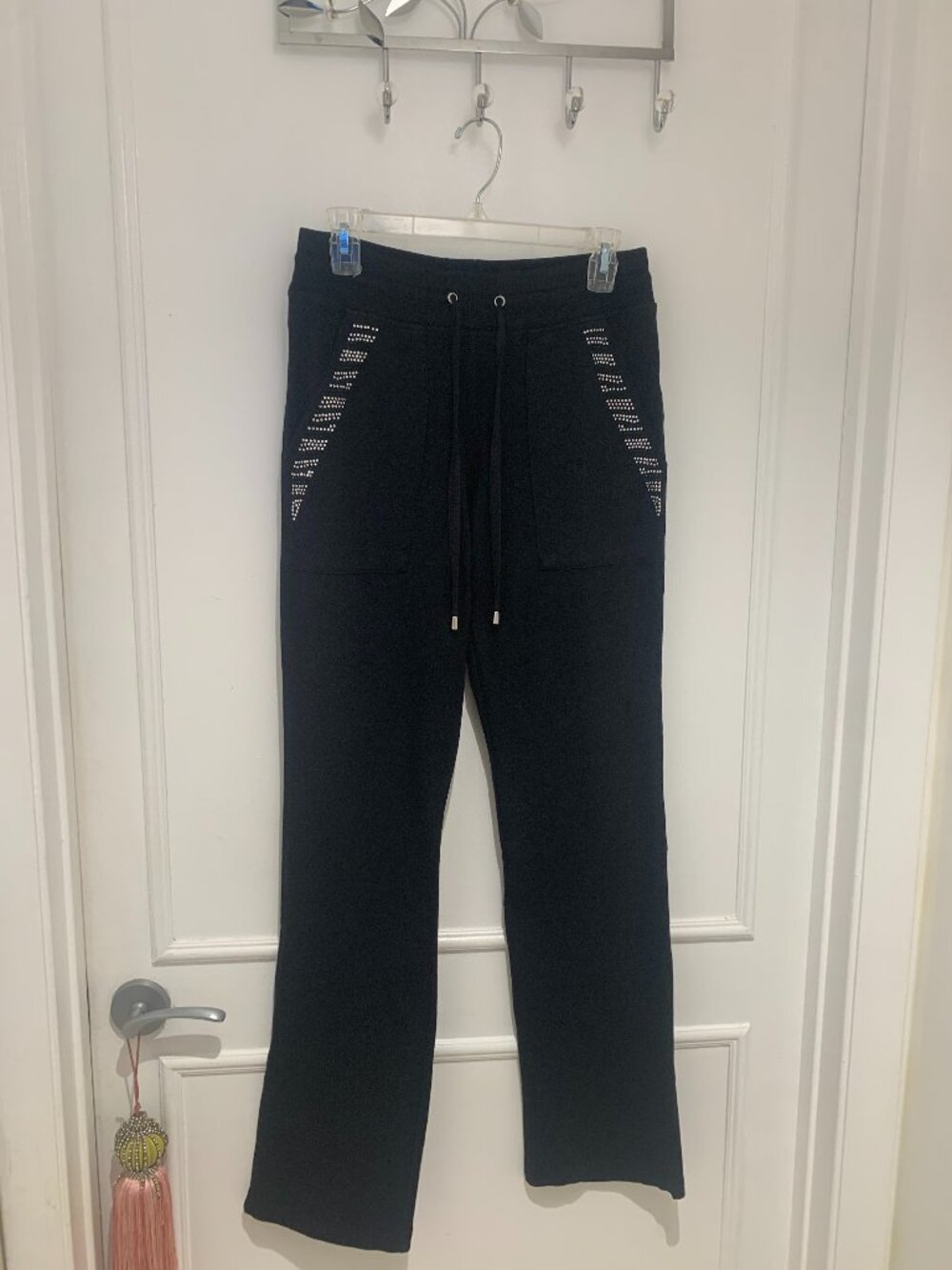 Belldini Rhinestone Black Pants Zebra Accent Drawstring Size M